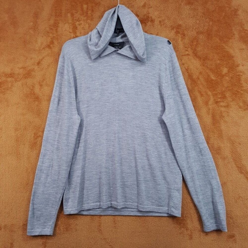 VINCE Sweater Mens Medium Grey Pullover Hoodie Wool Cashmere Hooded FLAWED $365